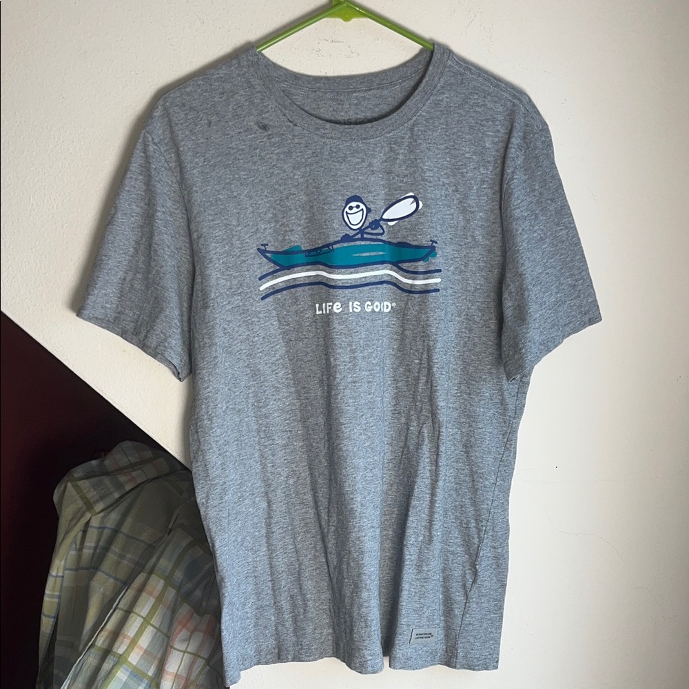 Life Is Good‎ Gray Tee with Blue Kayak Graphic
